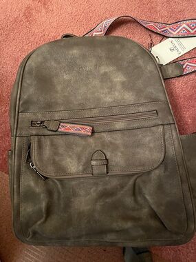 Olive Faux-Leather Backpack with Patterned Strap Fadeon brand